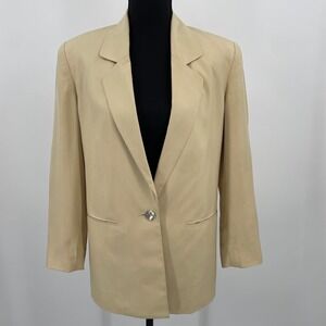 VTG Real Clothes Saks Fifth Avenue Tan 100% Silk Blazer Petites P/S Beige Single